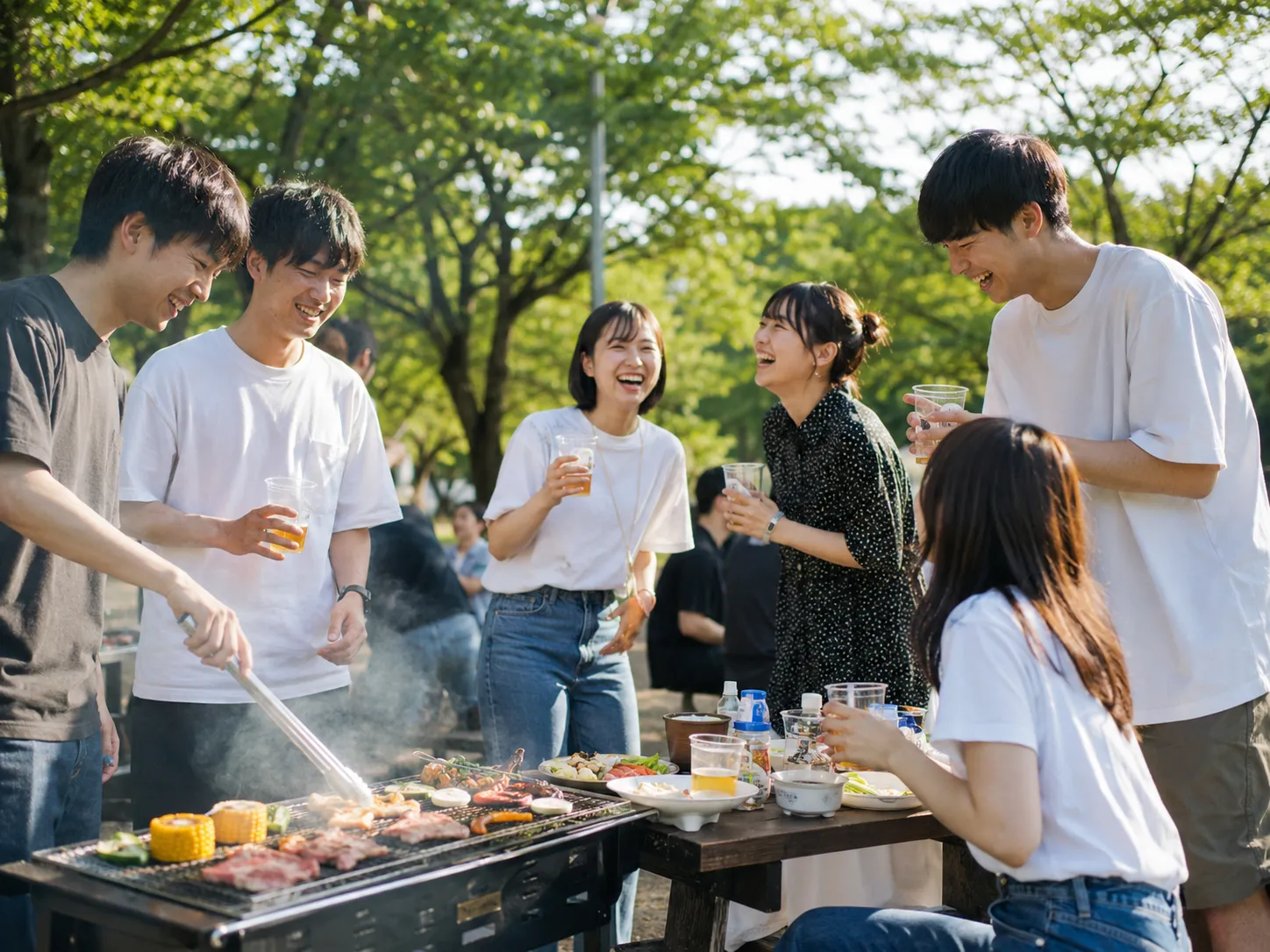 BBQで交流する仲間たち